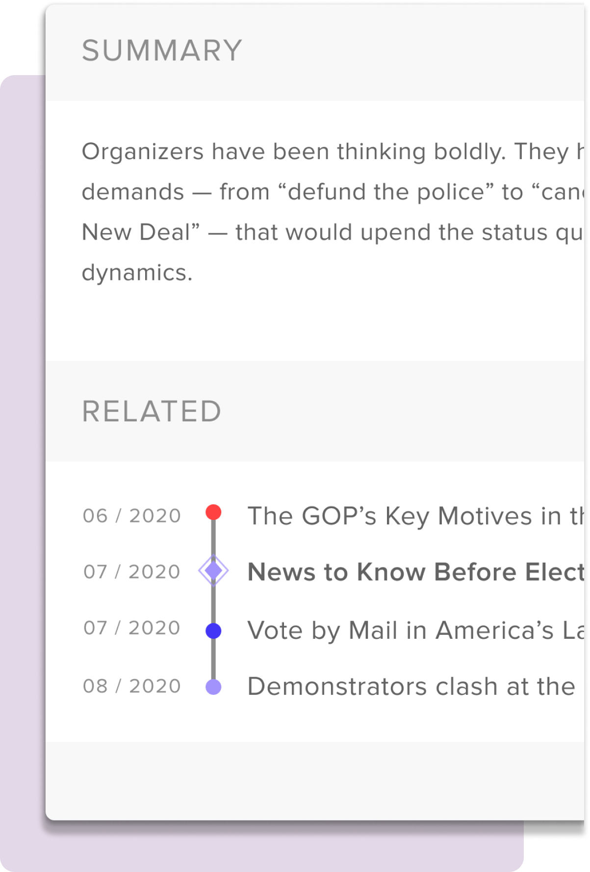 Closeup of the Summary and Timeline features